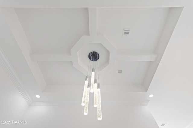 1114 Dermelie Calais Rd, Breaux Bridge, LA 70517 - detailed view of crown molding, a chandelier, and recessed lighting