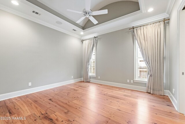 106 Brickell Way, Lafayette, LA 70508 - unfurnished room featuring a tray ceiling, light wood finished floors, a ceiling fan, crown molding, and recessed lighting