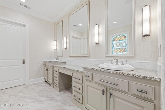 106 Brickell Way, Lafayette, LA 70508 - bathroom featuring double vanity and crown molding