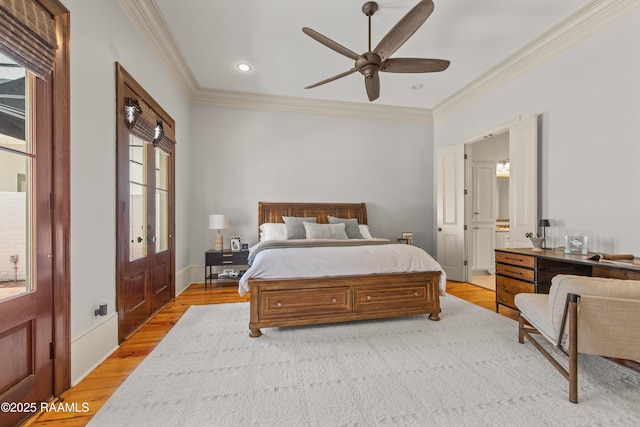 407 Arabella Blvd, Lafayette, LA 70508 - bedroom featuring crown molding, light wood-style floors, multiple windows, recessed lighting, and a ceiling fan