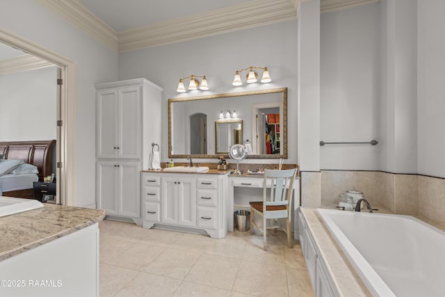 407 Arabella Blvd, Lafayette, LA 70508 - bathroom featuring vanity, crown molding, a bath, tile patterned floors, and ensuite bathroom