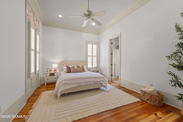 407 Arabella Blvd, Lafayette, LA 70508 - bedroom with crown molding, light wood finished floors, recessed lighting, and ceiling fan
