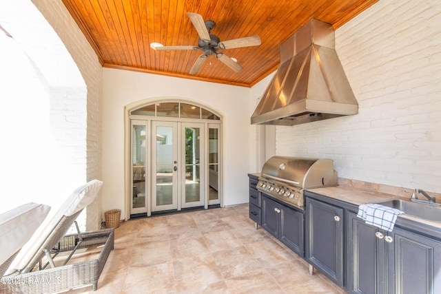 407 Arabella Blvd, Lafayette, LA 70508 - view of patio / terrace with french doors, exterior kitchen, and a ceiling fan