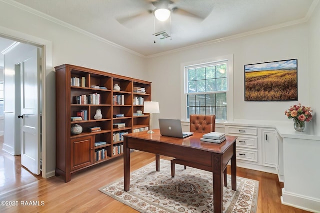 707 Compton St, New Iberia, LA 70560 - office space with ceiling fan, light wood-type flooring, and ornamental molding