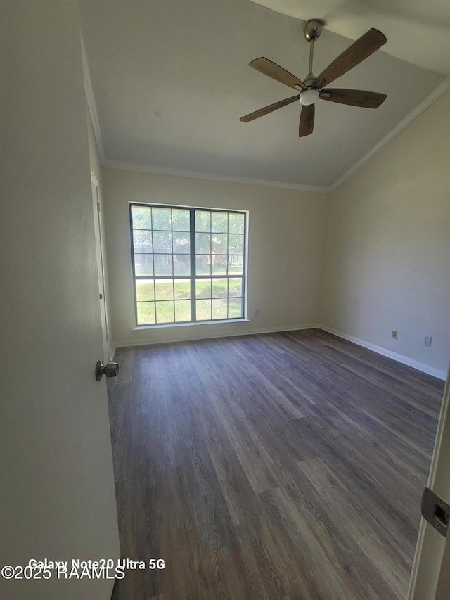 117 Luna St, Lafayette, LA 70506 - unfurnished room with ornamental molding, ceiling fan, dark wood finished floors, and lofted ceiling