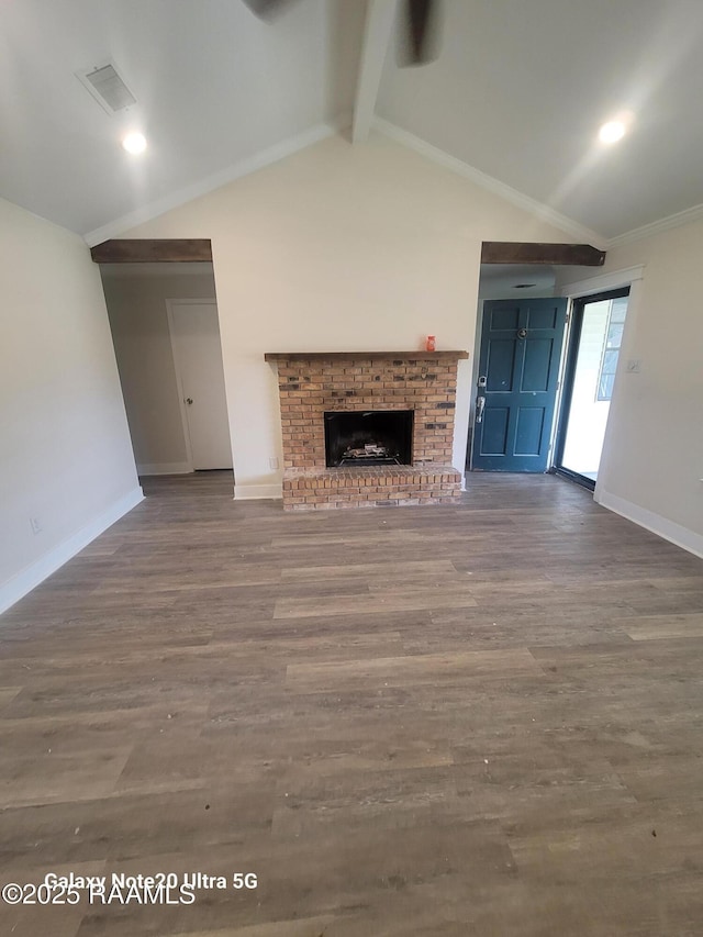 117 Luna St, Lafayette, LA 70506 - unfurnished living room with wood finished floors, a fireplace, and ornamental molding