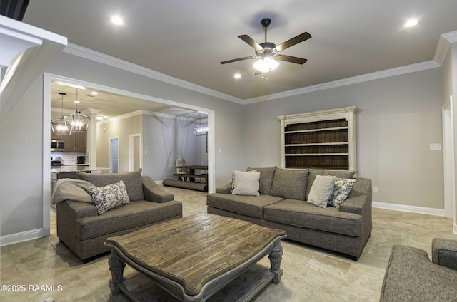 100 Rose Of Sharon Ln, Lafayette, LA 70508 - living area with ceiling fan, crown molding, and recessed lighting