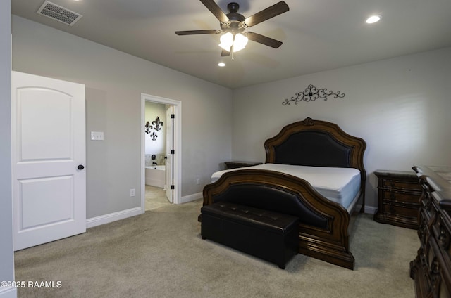 100 Rose Of Sharon Ln, Lafayette, LA 70508 - carpeted bedroom featuring recessed lighting, ensuite bath, and a ceiling fan
