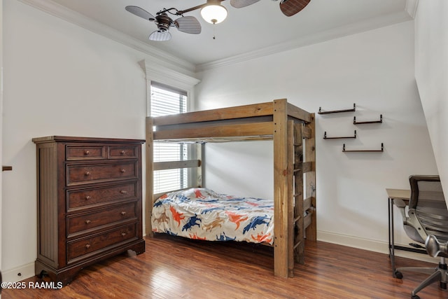 103 Majestic Oaks Dr, Broussard, LA 70518 - bedroom featuring dark wood-style flooring, ornamental molding, and a ceiling fan