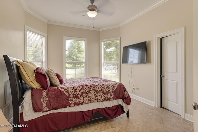 742 Hummingbird Ln, New Iberia, LA 70563 - bedroom featuring ornamental molding and a ceiling fan