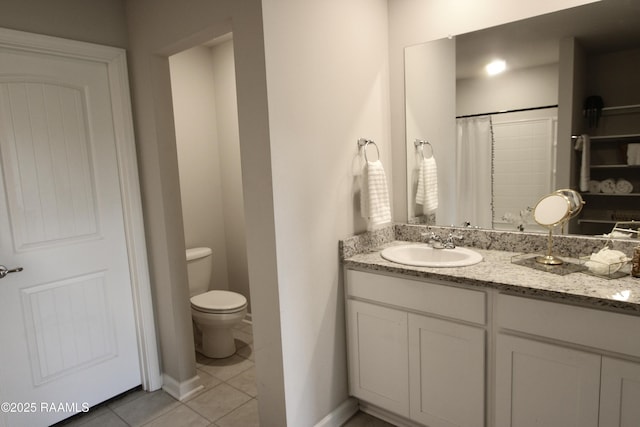 205 Acadian Lake Dr, Duson, LA 70529 - full bathroom with vanity, tile patterned floors, and a shower with curtain