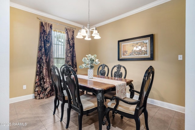 201 Spanish Moss Ln, Broussard, LA 70518 - dining room featuring crown molding, a chandelier, and light tile patterned flooring