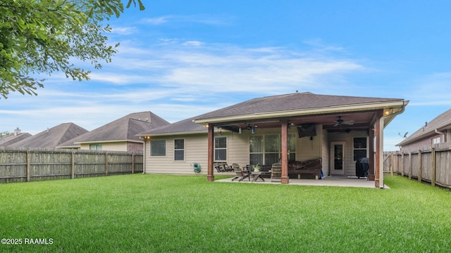 201 Spanish Moss Ln, Broussard, LA 70518 - back of house with a ceiling fan, a fenced backyard, and a patio area