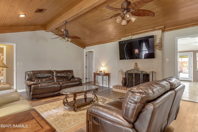 122 Thrush Loop, Lafayette, LA 70508 - living room with a ceiling fan, wooden ceiling, light wood-style flooring, and crown molding