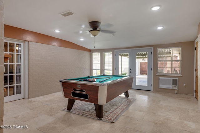 122 Thrush Loop, Lafayette, LA 70508 - rec room featuring french doors, ceiling fan, billiards table, a wall mounted air conditioner, and recessed lighting