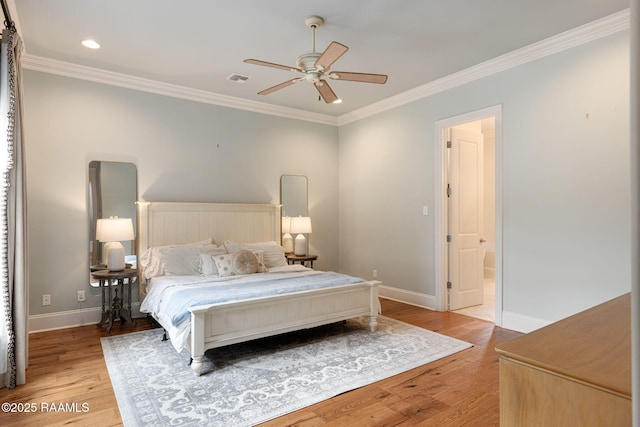 301 Gleneagles Cir, Broussard, LA 70518 - bedroom with ornamental molding, light wood-type flooring, recessed lighting, and ceiling fan