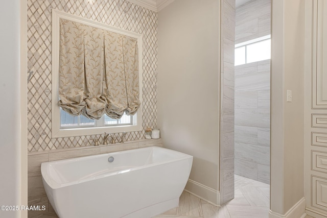 301 Gleneagles Cir, Broussard, LA 70518 - full bathroom featuring a freestanding tub, healthy amount of natural light, and ornamental molding