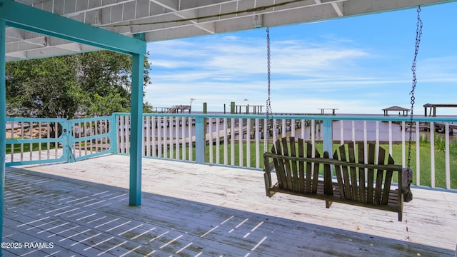 116 Sunset Blvd, Cypremort Point, LA 70538 - wooden terrace featuring a water view and a yard
