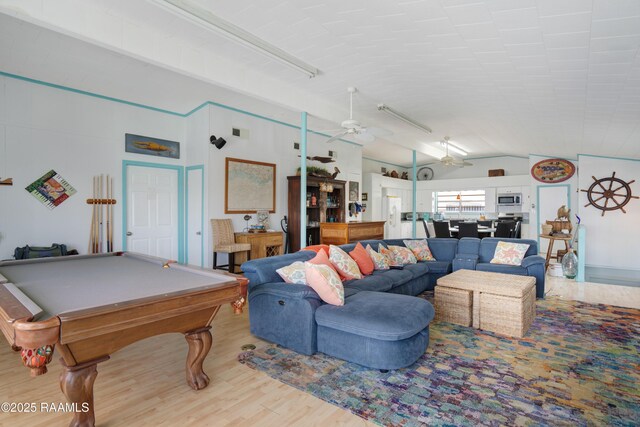 116 Sunset Blvd, Cypremort Point, LA 70538 - game room with vaulted ceiling, wood finished floors, ceiling fan, and pool table