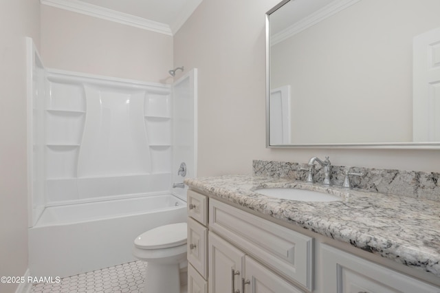 12511 Aube Dr, Abbeville, LA 70510 - full bath featuring vanity, ornamental molding, tub / shower combination, and tile patterned flooring