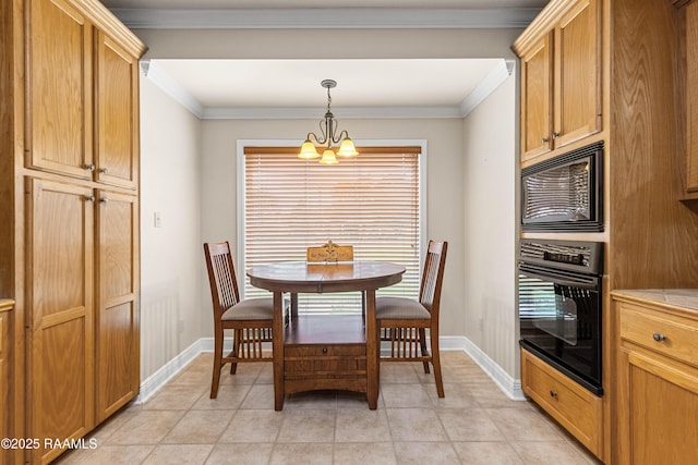 117 Montero Cir, Lafayette, LA 70503 - dining area with a chandelier, light tile patterned floors, and crown molding
