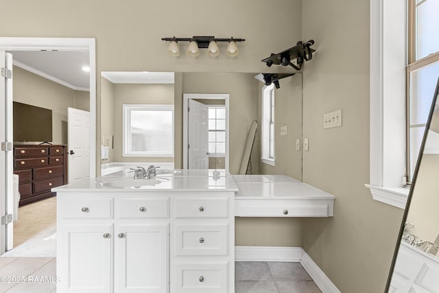 117 Montero Cir, Lafayette, LA 70503 - bathroom with crown molding, vanity, and tile patterned floors
