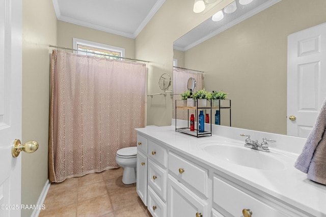 117 Montero Cir, Lafayette, LA 70503 - full bathroom featuring vanity, ornamental molding, tile patterned floors, and a shower with curtain