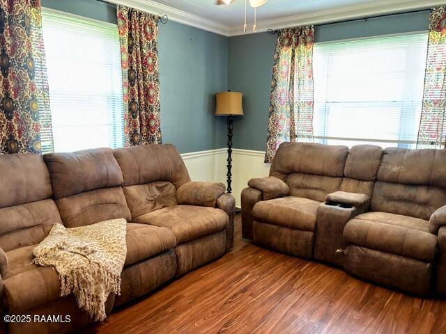 105 Sugar Dr, Broussard, LA 70518 - living room featuring wood finished floors and crown molding