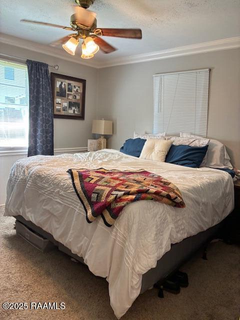 105 Sugar Dr, Broussard, LA 70518 - carpeted bedroom featuring ornamental molding and ceiling fan