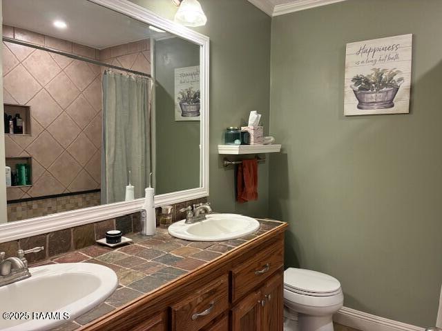105 Sugar Dr, Broussard, LA 70518 - full bath with double vanity, crown molding, and tiled shower