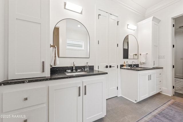 100 Catamaran Dr, Youngsville, LA 70592 - full bath featuring crown molding, two vanities, and recessed lighting