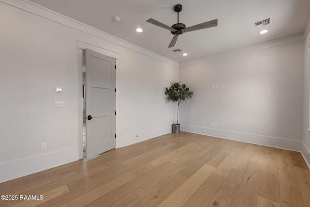 106 Sonoma Way, Lafayette, LA 70508 - unfurnished room with crown molding, ceiling fan, a smoke detector, recessed lighting, and light wood-type flooring