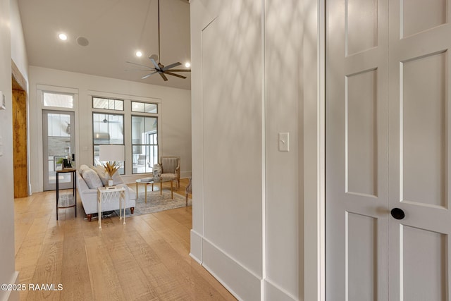 106 Sonoma Way, Lafayette, LA 70508 - living room featuring a ceiling fan, light wood finished floors, and recessed lighting