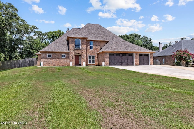 213 E Peck Blvd, Lafayette, LA 70508 - french provincial home with an attached garage, driveway, brick siding, a chimney, and a shingled roof