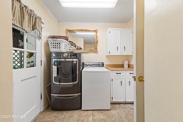 118 Garrigue Dr, Opelousas, LA 70570 - washroom featuring cabinet space, independent washer and dryer, and ornamental molding
