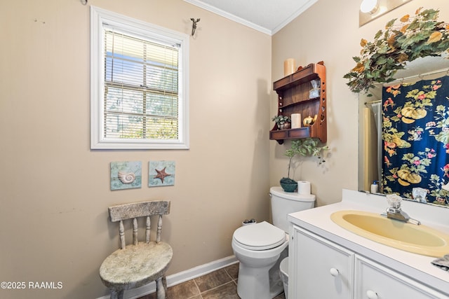 118 Garrigue Dr, Opelousas, LA 70570 - full bath with ornamental molding, vanity, and a shower with curtain