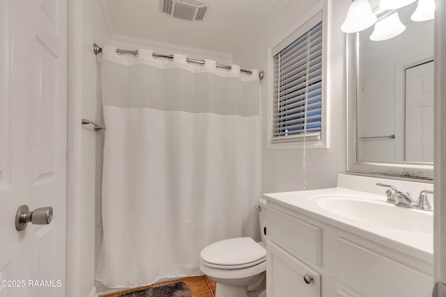 307 Bertrand Rd, Opelousas, LA 70570 - full bathroom with vanity, ornamental molding, and a shower with shower curtain