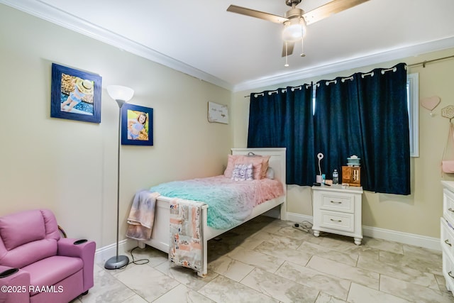 101 Barrow St, New Iberia, LA 70563 - bedroom with crown molding, ceiling fan, and light marble finish floors