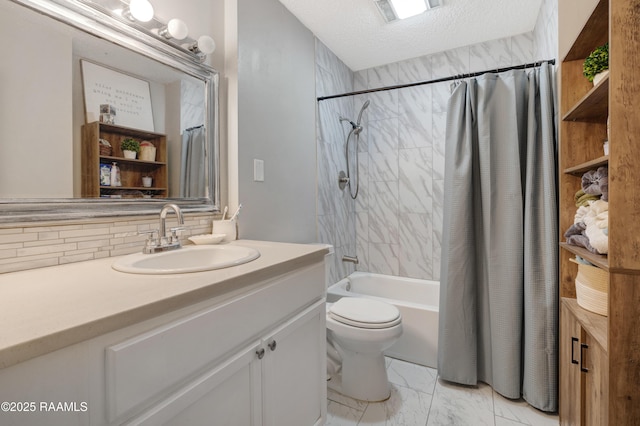 26 Morning Glory Sq, Lafayette, LA 70507 - bathroom featuring vanity, shower / bath combo, marble look tiles, and tasteful backsplash