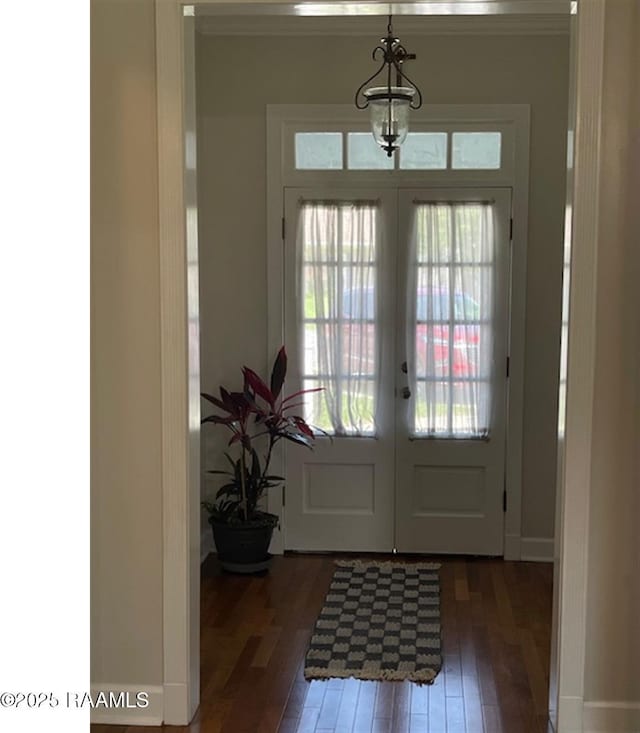 101 Asphodel Ct, Lafayette, LA 70503 - entryway featuring french doors, wood finished floors, and a chandelier