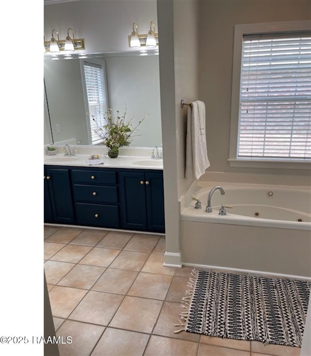 101 Asphodel Ct, Lafayette, LA 70503 - full bathroom featuring tile patterned flooring, double vanity, a tub with jets, and plenty of natural light