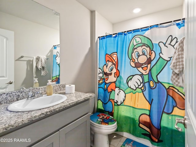 107 Southern Oak Dr, Lafayette, LA 70507 - full bath featuring vanity, tile patterned flooring, and a shower with curtain