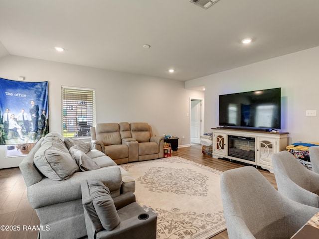 107 Southern Oak Dr, Lafayette, LA 70507 - living room with wood finished floors, recessed lighting, and lofted ceiling
