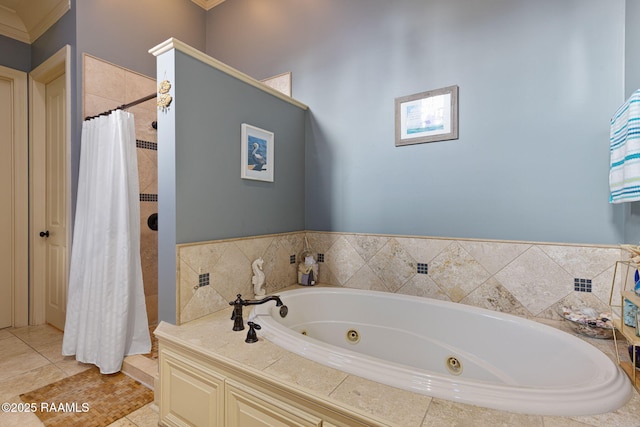 104 Littleton Xing, Lafayette, LA 70508 - bathroom with a jetted tub, a stall shower, and tile patterned floors
