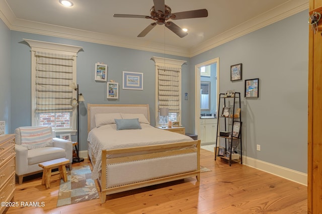 104 Littleton Xing, Lafayette, LA 70508 - bedroom featuring light wood finished floors, ornamental molding, recessed lighting, and a ceiling fan