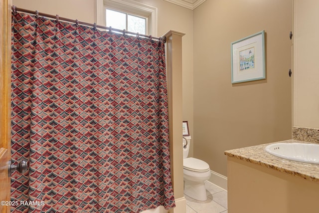104 Littleton Xing, Lafayette, LA 70508 - full bathroom with tile patterned flooring, vanity, crown molding, and curtained shower