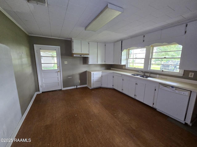 110 Judge Dr, Lafayette, LA 70507 - kitchen featuring dishwasher, dark wood-type flooring, white cabinetry, and plenty of natural light