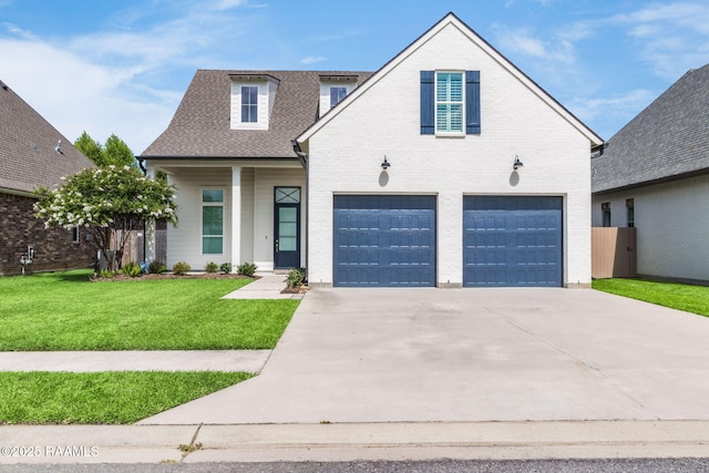 604 Channel Dr, Broussard, LA 70518 - view of front of home with an attached garage, concrete driveway, a front lawn, a shingled roof, and brick siding