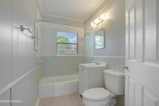 204 Doc Duhon St, Lafayette, LA 70501 - bathroom featuring tile patterned floors, vanity, ornamental molding, and bathing tub / shower combination