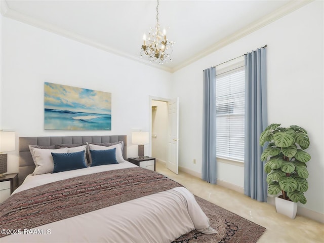 101 Lockeport Cir, Lafayette, LA 70508 - bedroom featuring light colored carpet, a chandelier, ornamental molding, and multiple windows